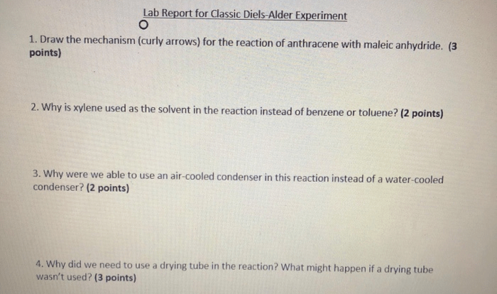 Diels alder reaction lab report