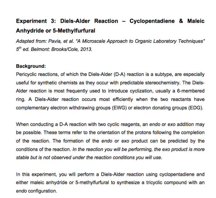 Diels alder reaction lab report