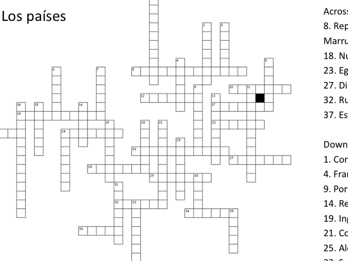 Spanish speaking countries crossword answer key