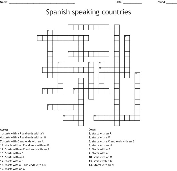 Spanish speaking countries crossword answer key